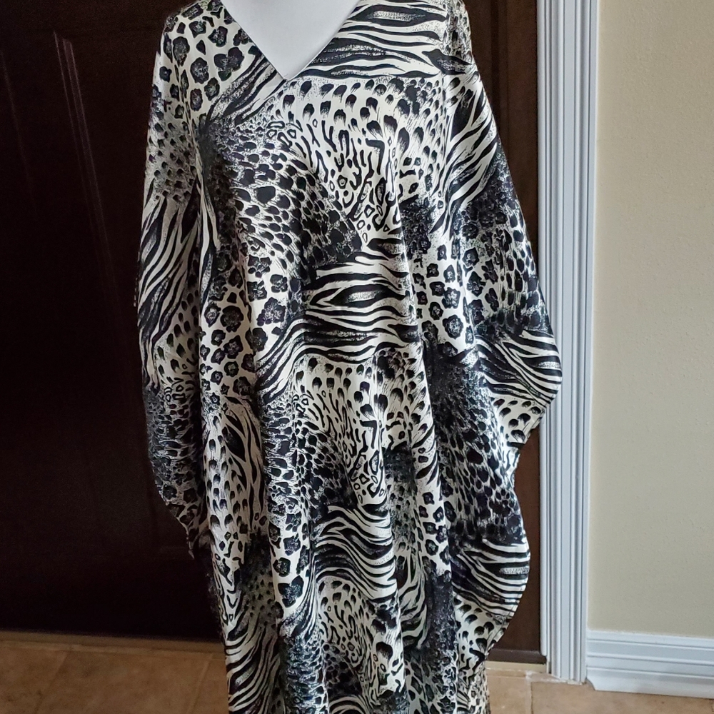 White Tiger Print Caftan House Dress
